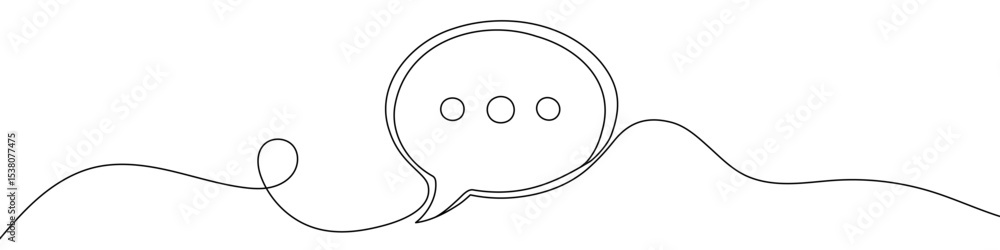 Poster black speech bubble with three dots in one line art style. speech bubble drawing with editable strok