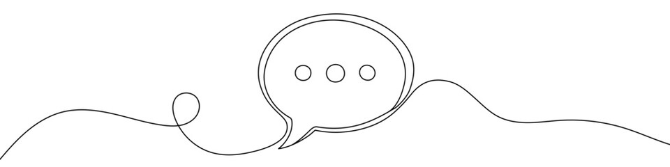 Black speech bubble with three dots in one line art style. Speech bubble drawing with editable stroke on white background. Vector illustration. © chekman