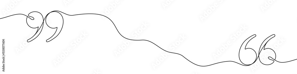Poster black quotation marks in one line art style. quotation marks drawing with editable stroke on white b