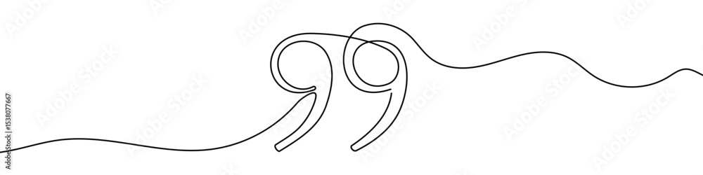 Poster black quotation marks in one line art style. quotation marks drawing with editable stroke on white b