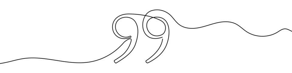 Black quotation marks in one line art style. Quotation marks drawing with editable stroke on white background. Vector illustration.