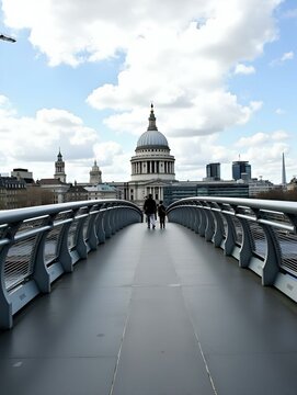 Fototapeta Millennium Bridge leads to Saint Paul's Cathedral in central Lon