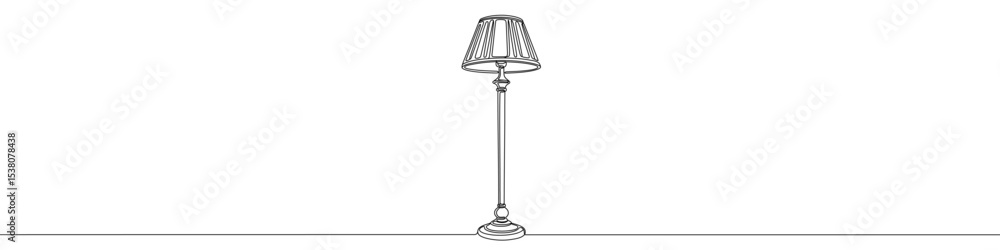 Poster black floor lamp in one line art style. lamp drawing with editable stroke on white background. vecto