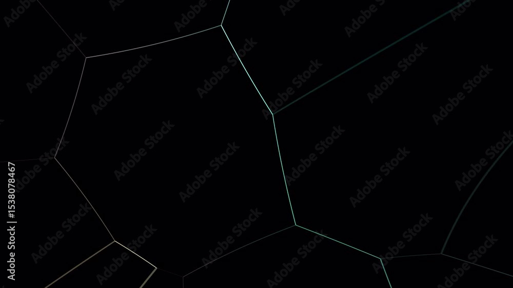 Poster abstract voronoi diagram animation with subtle color shifts on black background