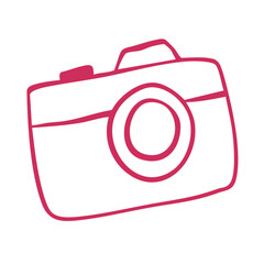 Simple Photo Camera in doodle style isolated on a white. Perfect for advertising, branding and social networks of the photographer