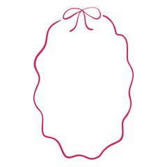 Oval Wavy Frame with Bow isolated on white. Perfect for the design of wedding invitation, card, menu