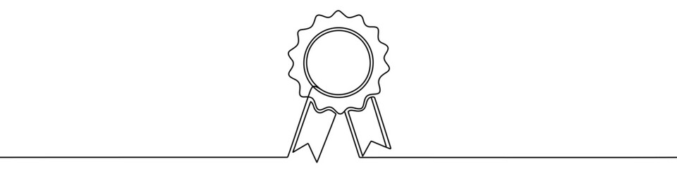 Black award or medal in one line art style. Award drawing with editable stroke on white background. Vector illustration. © chekman