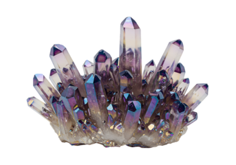 Amethyst Cluster Aura Quartz Crystals isolated on a transparent background