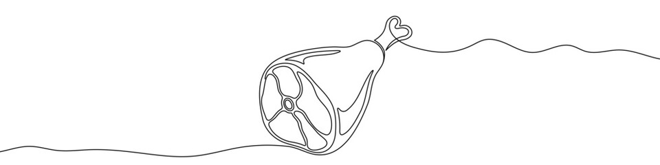 Black meat leg in one line art style. Meat leg drawing with editable stroke on white background. Vector illustration.