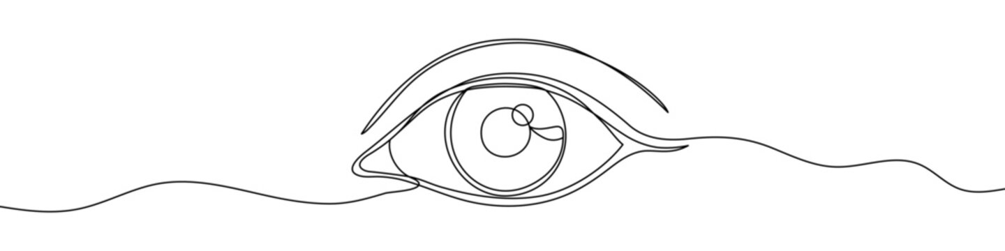 Black eye in one line art style. Eye drawing with editable stroke on white background. Vector illustration.