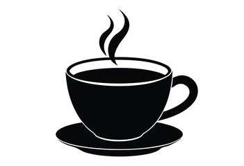 Obraz premium Hot Coffee Cup Silhouette Vector illustration, simple coffee cup icon flat design.