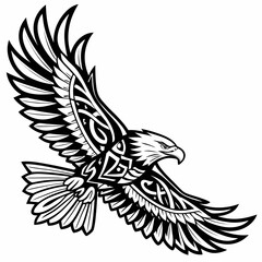 Obraz premium An eagle mascot with powerful wings covered in tribal tattoo motifs
