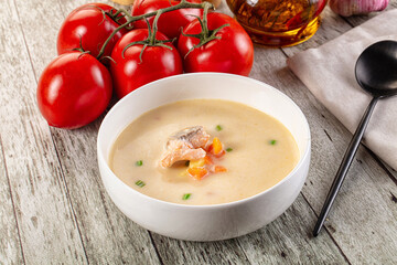 Salmon white soup with salmon