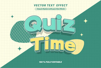 Editable text effect - Quiz Time and Quiz Tips 3d cartoon template style premium vector. Trendy color background	