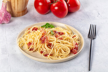 Italian pasta spaghetti with bacon