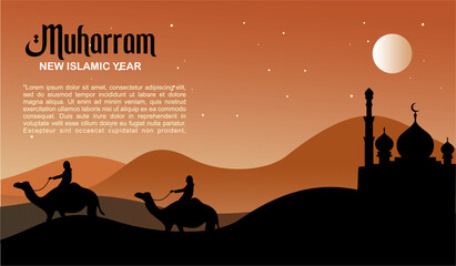 Gradient horizontal banner template for moslems new year celebration vector