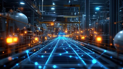 Obraz premium A digital twin simulation displaying glowing real-time connection points