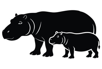 Obraz premium Hippos silhouette vector illustration simple icon design perfect for wildlife and animal