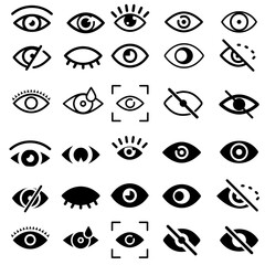 Eye vector icons. Human eyes, vision and view illustration signs. Eye icon. Visible, sleep and medicine 
supervision observe, lens or cry symbols set.
