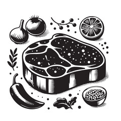 Black Steak Silhouette Vector, High Quality Illustration on White Background