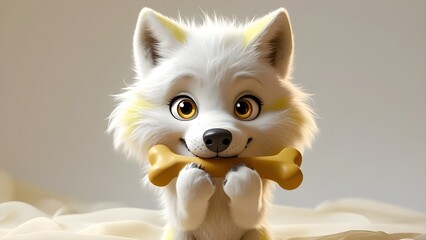 Obraz premium Cute wolf image biting bone with cute facial expression
