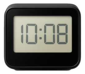 Digital clock displaying the time 10:08 with a black frame and large numbers on transparent background.