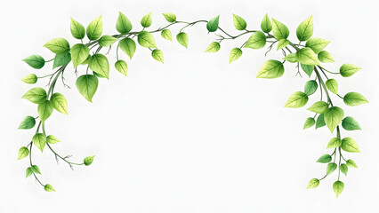 Fototapeta premium Elegant triangular frame made of intertwined green leaf vines, forming a natural geometric border