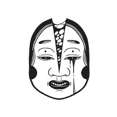 hand drawn japanese ghost or oni horror, creepy mask