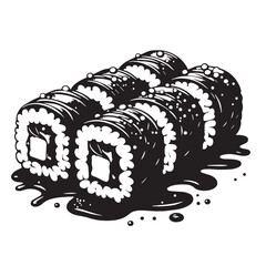 Black Sushi Rolls Silhouette Vector, High Quality Illustration on White Background