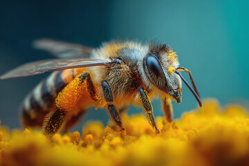 Bee on a yellow flower bouquet,close-up,Ai image generated