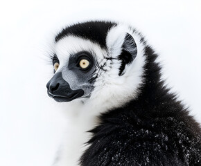 Obraz premium Cute ring-tailed lemur (Lemur catta) with a furry black and white tail, sitting and looking wild in its natural Madagascar habitat