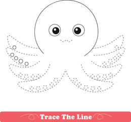 Handwriting Practice. Tracing lines and coloring squid for children. Vector Illustration