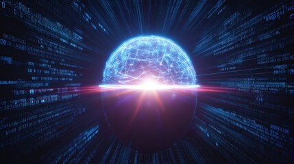 Digital Globe Surrounded by Data Streams and Code