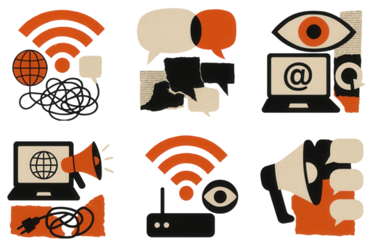 set of internet and communication set isolated on transparent background