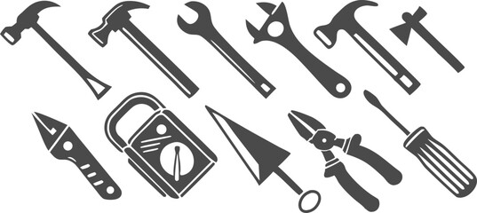 Naklejka premium outline,hand-drawn,simple,black and white,bar graph,line graph,house,cog,gear,safety cone,sparkles 