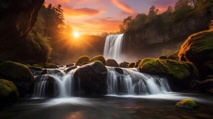 Sun set waterfall