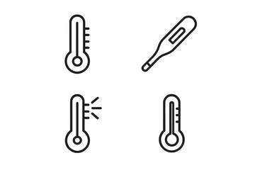 Various types of thermometers displayed on a white background showcasing temperature measurement tools
