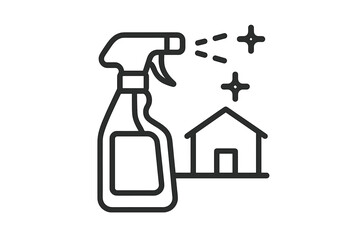 Cleaning supplies and house icon representing home maintenance and hygiene on a bright background