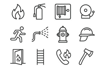 Fire safety symbols for emergency preparedness and awareness in public spaces