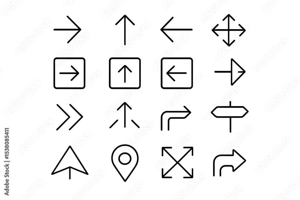 Poster collection of directional icons showcasing various navigation symbols on a clean background