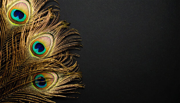 black background with golden peacock feathers