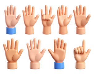 Fototapeta premium Cartoon 3d hands showing numbers isolated on a white background