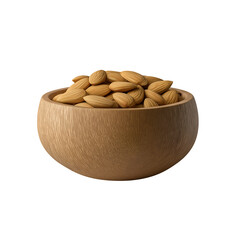Almonds in a wooden bowl nutritious healthy snack on transparent background