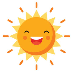 happy sun cartoon illustration Vector icon isolated on white background