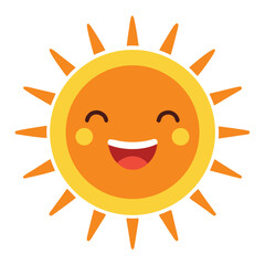 happy sun cartoon illustration Vector icon isolated on white background