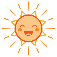 sun cartoon character with big smile vector icon isolated on white background