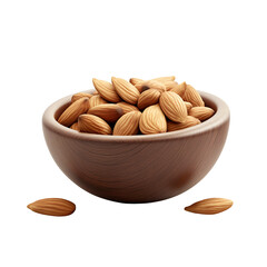 Bowl of almonds healthy snack food photography on transparent background