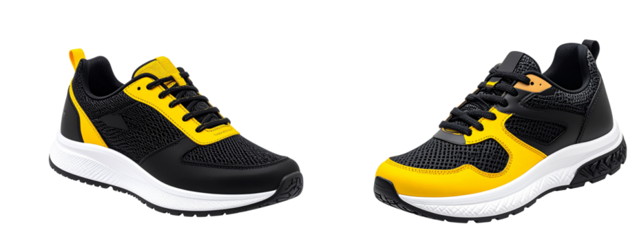  Black and Yellow Low-Top Athletic Sneaker with Modern Design, isolated on transparent background PNG