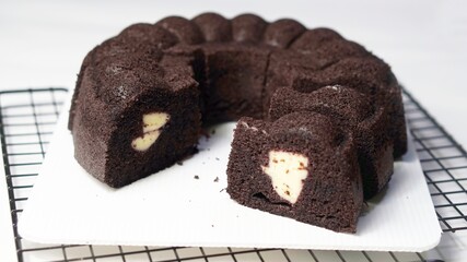black sticky rice cake filled with cheese it called bolu ketan hitam keju lumer