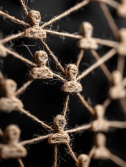 Visual Lifeline Created With String Connecting Diverse People Icons to Represent Unity and Relationships in a Creative Way